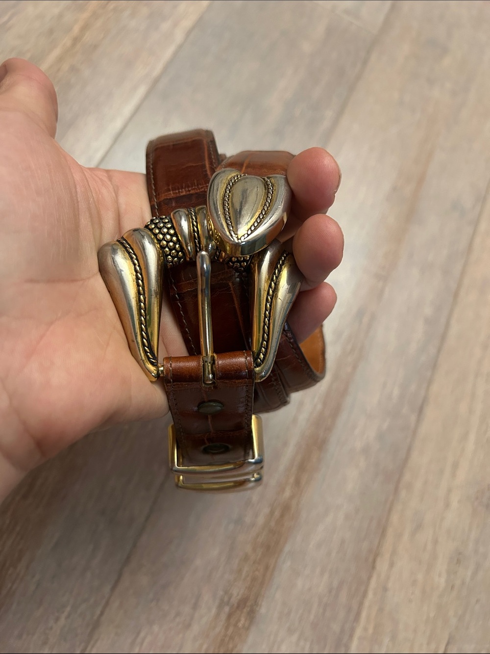 Leegin onyx VTG croc print brown leather belt with 36